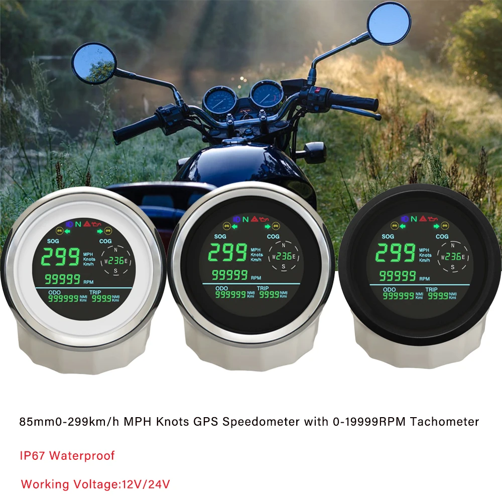 RHAXEL Waterproof 85mm GPS Speedometer 0-299 km/h MPH Knots with Tachometer for Car Motorcycle with Alarm