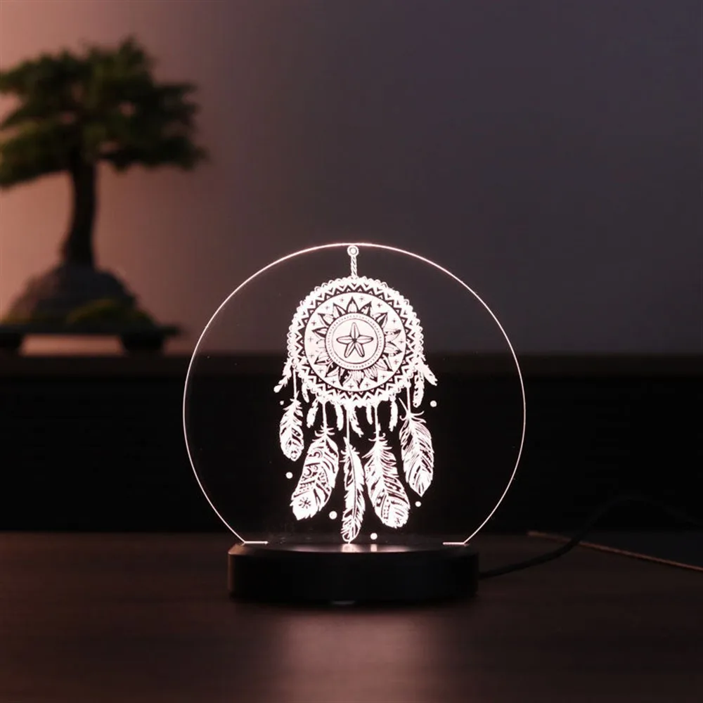 Dreamcatcher – lampe Led 3D en acrylique, effet d'illusion, 7 couleurs de lumière différentes, USB, bouton de commande tactile, Base noire, pour cadeau spécial, journée Decoration Maison Decoration Chambre Stitch