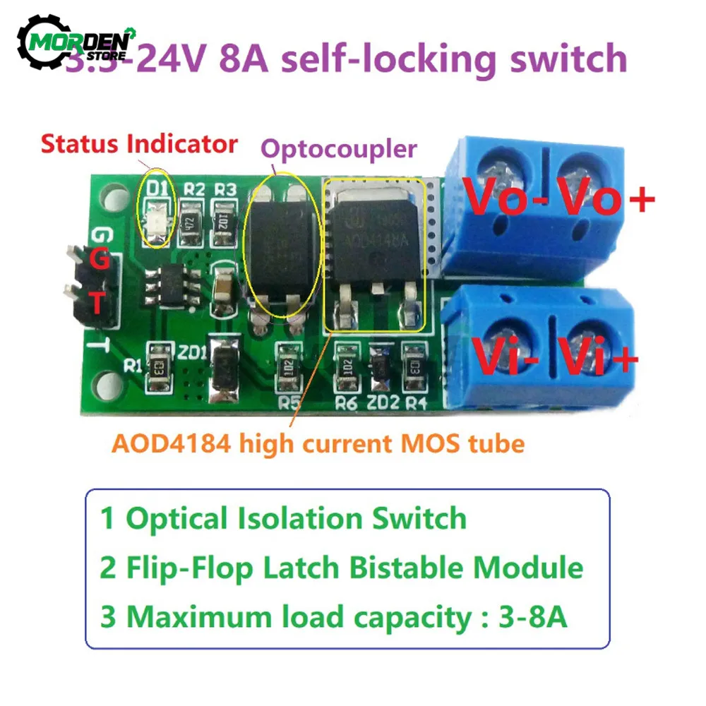 Relay Module Bistable Self-Locking Switch 3.3V-12V 3-8A Low Pulse Trigger Board Flip-Flop Latch Dropship Power Supply