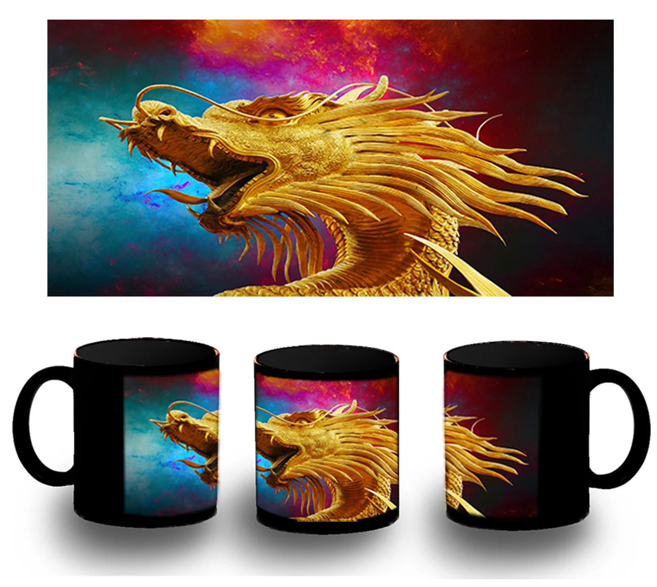 CUP FULLY black CHINESE DRAGON black mug