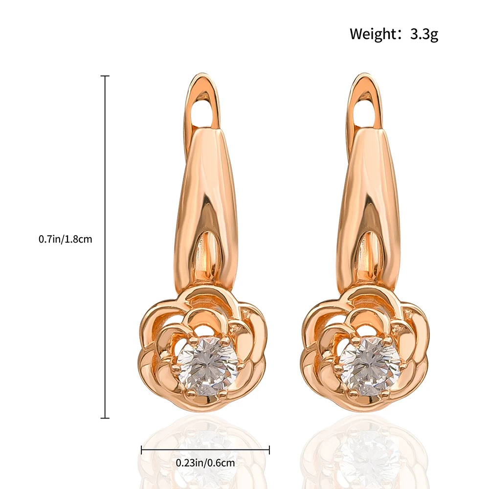 Dckazz New Crystal Flower Stud Earrings Woman Engagement Wear Jewelry 585 Rose Gold Color Exquisite Zircon Charm Earring