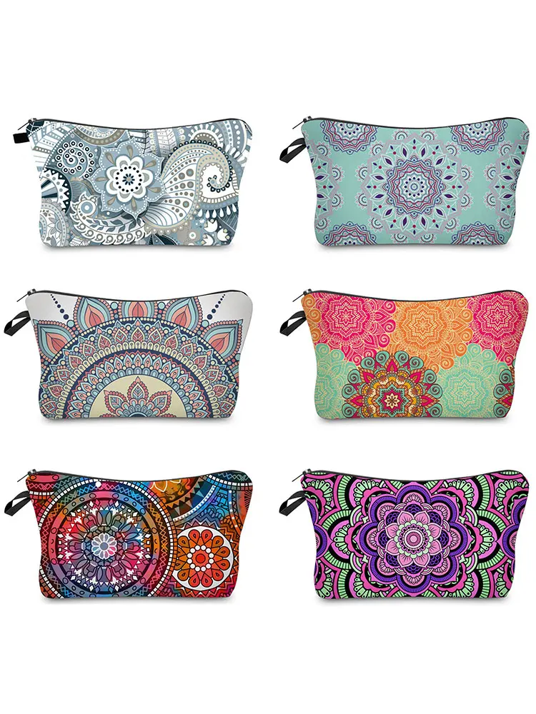 Cosmetic Bags For Women Mandala Flowers Waterproof Makeup Bags Roomy Toiletry Pouch Travel Accessories Gifts Practical Wash Bag