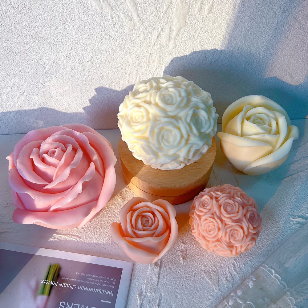 3 Sizes Rose Shaped Candle Mold Valentine\'s Day Gift idea Flower Rose Ball Silicone Mold Home Decor Anniversary Gift