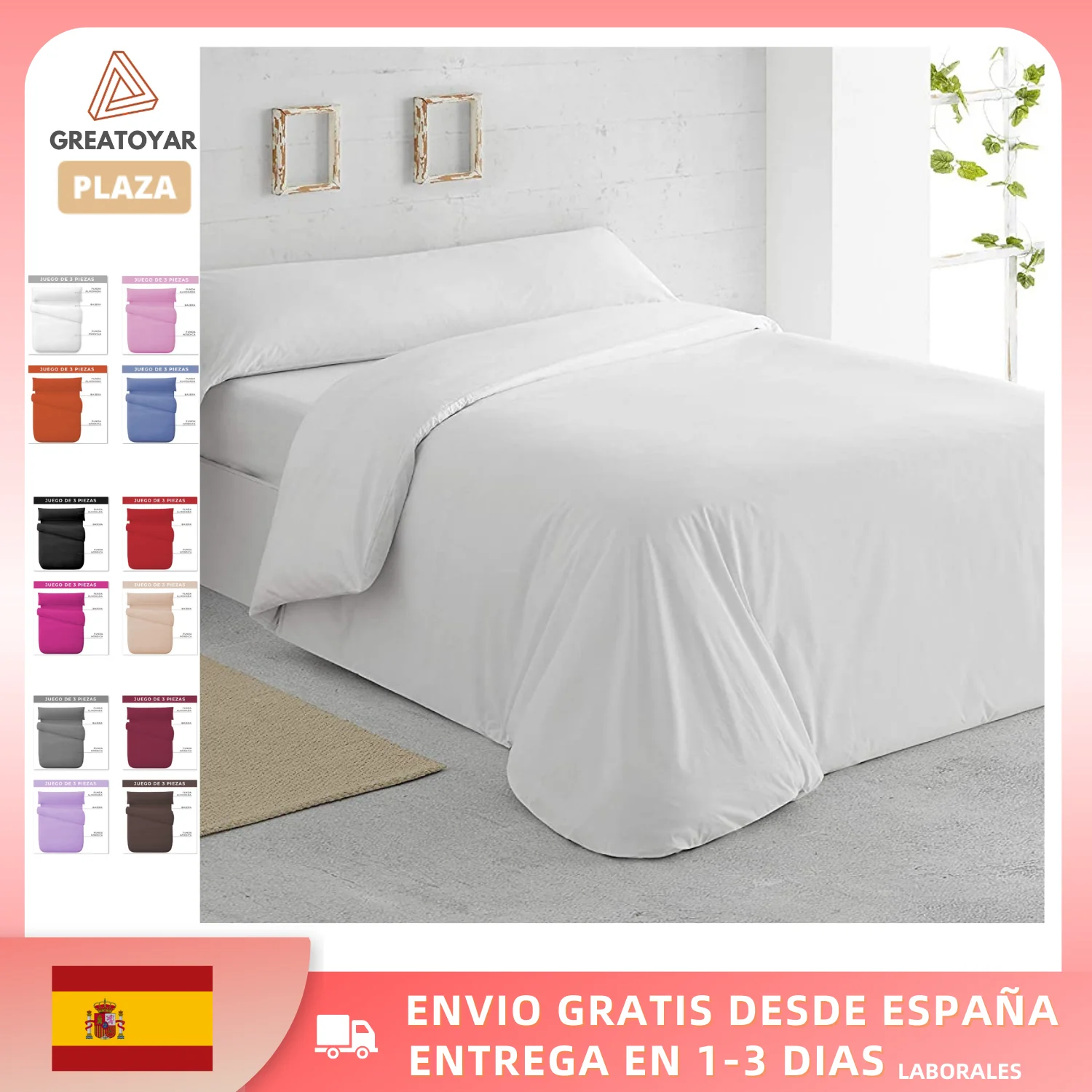 Greatoyar Duvet Cover Set, Bedding Set with Duvet Cover, Duvet Cover Set, for Bed 90/105/135/150/180 X 190/200cm, with 1 Pillowcase, 3-Piece Set, Soft and Breathable