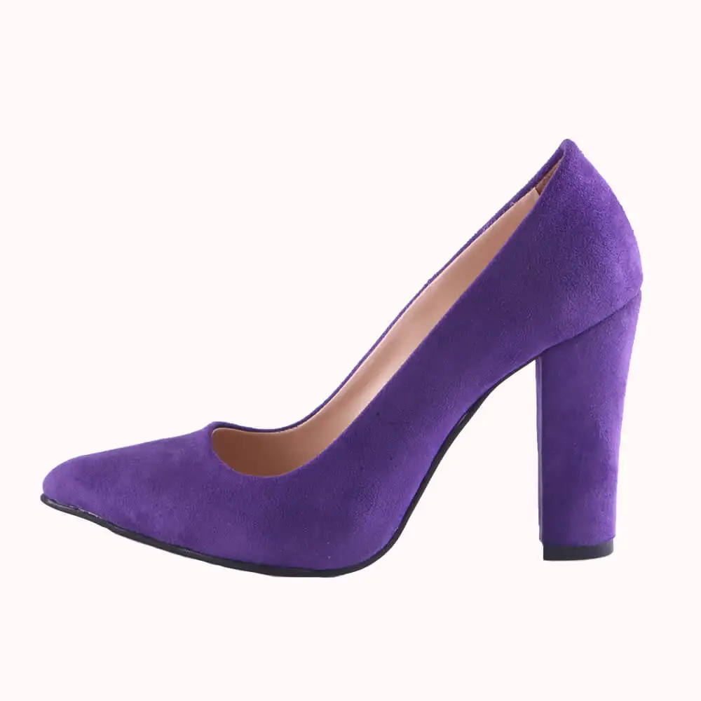 Scarpe da donna di grandi dimensioni in pelle scamosciata viola 34-45 scarpe da lavoro Casual tacchi grossi per le donne ufficio signore lavoro