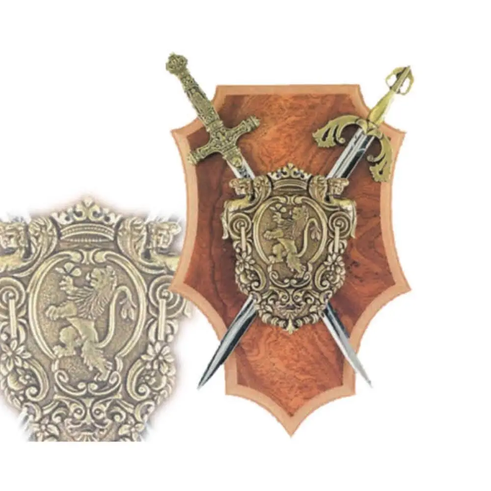 DENIX Replica Coat of arms, Panoply with shield and 2 swords. 25cm. Made of wood and metal. Blades