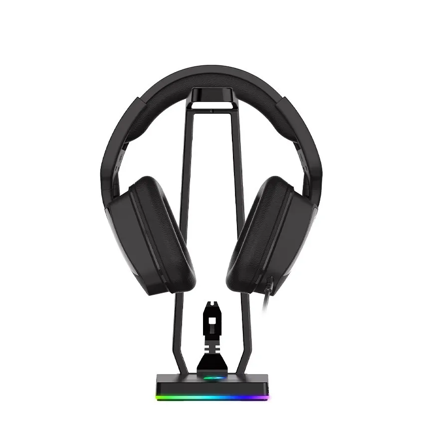 SUGA RGB Tempat Headset Gaming Meja dengan Penjepit Kabel Earphone Hanger Headphone Berdiri dengan Usb Hub Aux untuk PC, Komputer