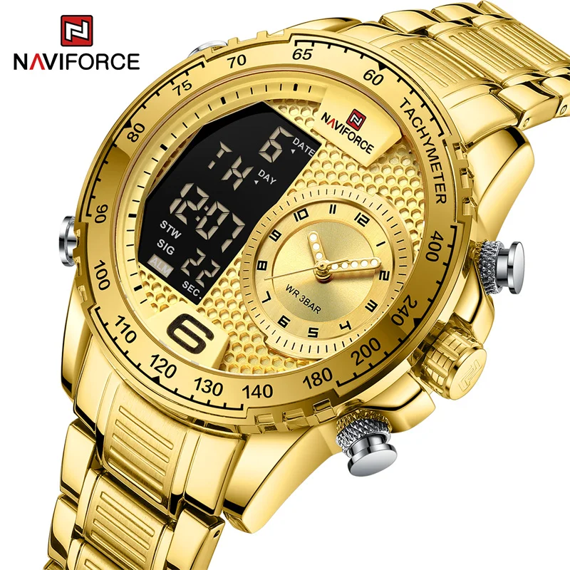 

NAVIFORCE 2022 Watch Men Luxury LCD Dual Time Waterproof Sport Quartz Military Chronograph Wristwatch for Men Relogio Men Gift