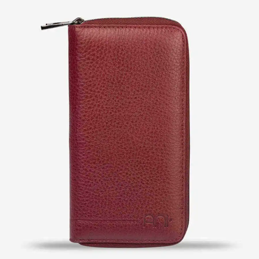 Customisable Unisex Big Size Zipper Leather Wallet Burgundy Purse Casual Good Quality Luxury Stlaylısh Detailed Durable Design