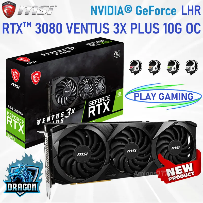 

Видеокарта MSI Raphic GeForce RTX 3080 VENTUS 3X PLUS 10G OC LHR GDDR6X, графические карты 320 бит PCIe 4,0 RTX 3080, игровой графический процессор, Viedo карты