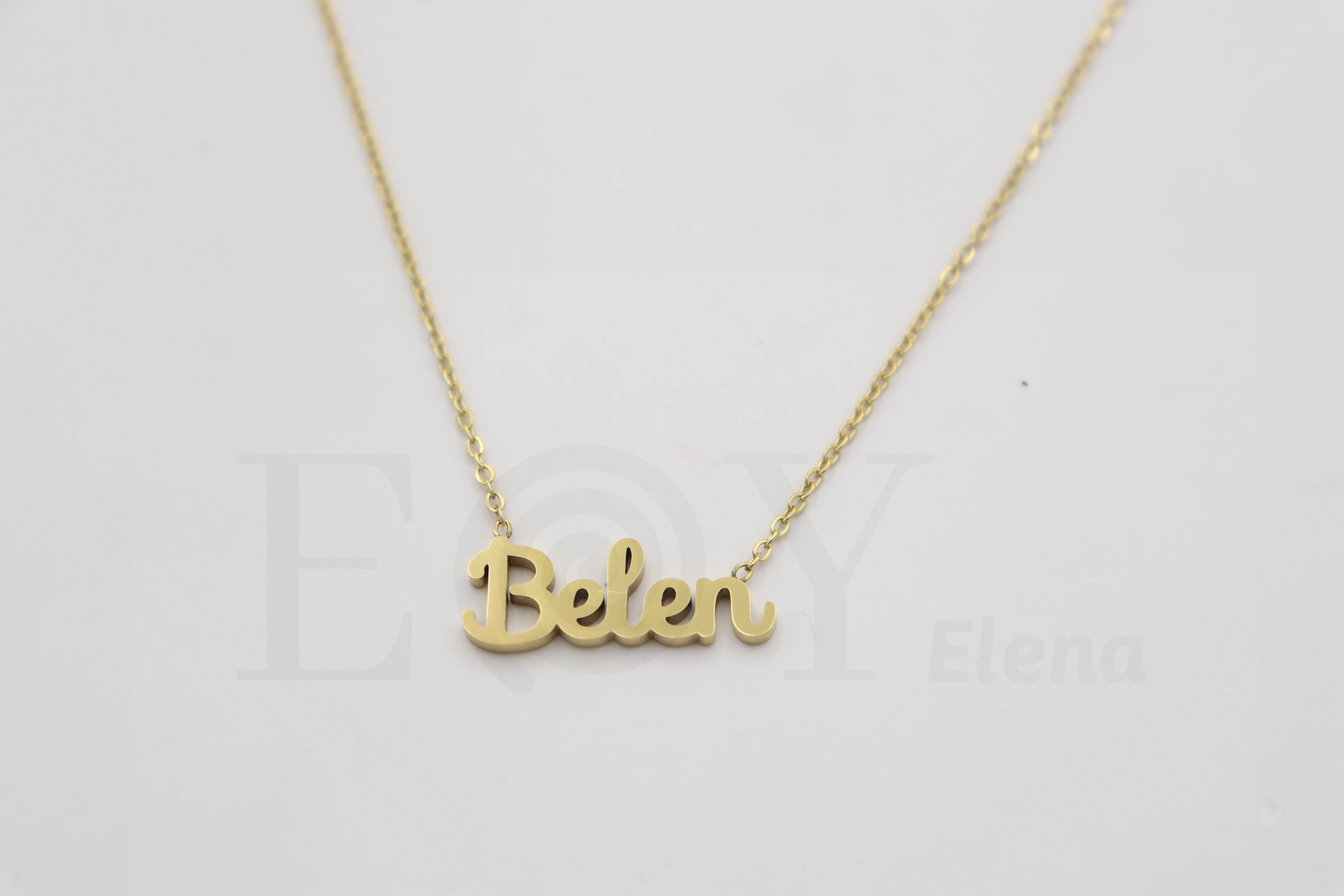 Collar De Acero Inox Con Nombre De Belen Color Dorado Alta Calidad Envió Desde España