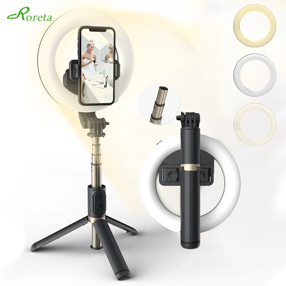 Roreta Wireless Selfie Tripod Monopod With big  LED Ring Photography Light Remote shutter For Youtube Video Live Hot