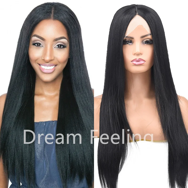 22 Inches Long Straight Hair Lace Front Wigs Synthetic Natural Wig Heat Resistant Fiber Natural Black Hair Wig For Black Women