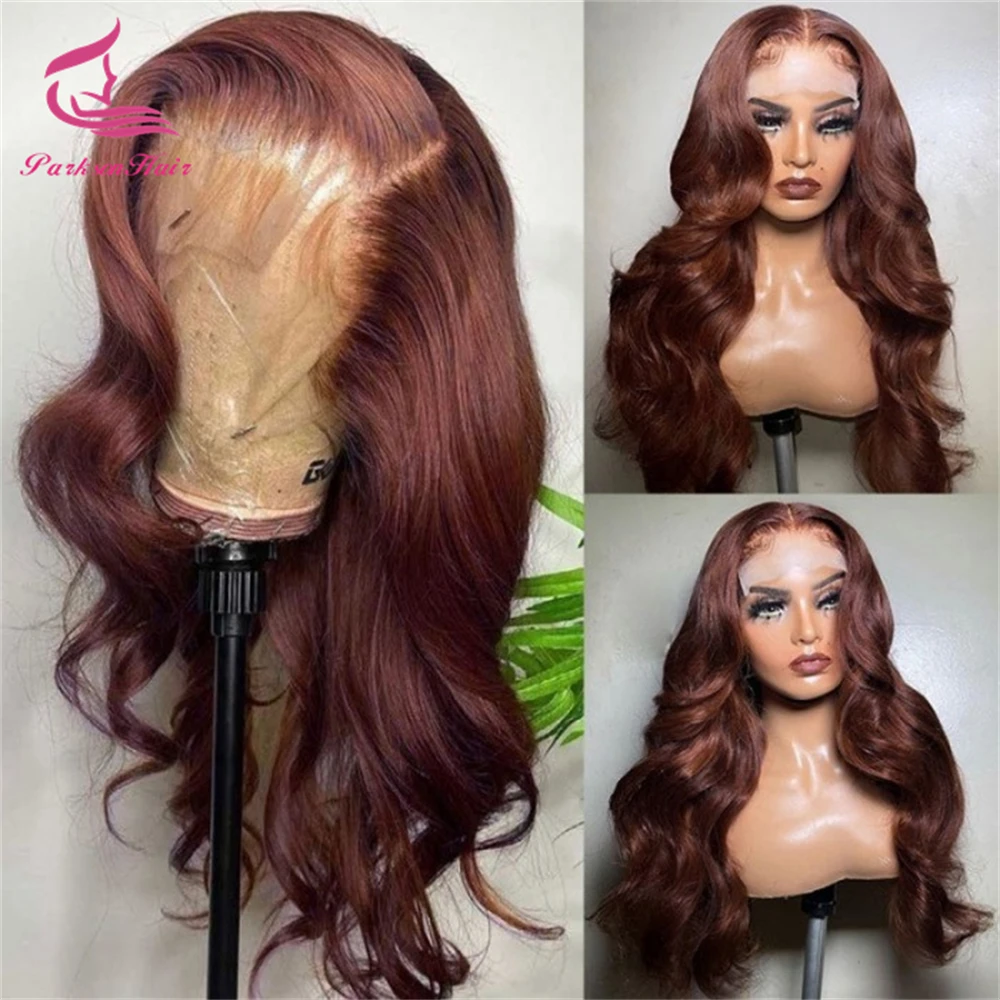 

Reddish Brown 13x6 Transparent Lace Front Human Hair Wig For Women Pre Plucked Brazilian Body Wave Brown 13x4 Lace Frontal Wig
