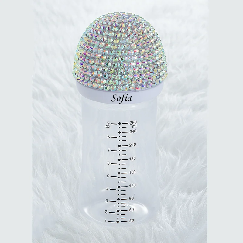 MIYOCAR personalized any name can make lovely bling baby bottle 260ml plastic  BPA free many colors choose baby shower gift