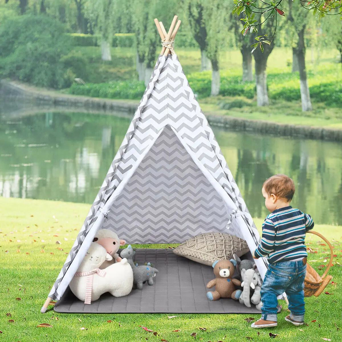 5.2' Portable Kids' Play Tent Indian Teepee Playhouse Sleeping Dome w/ Cushion  HW65996