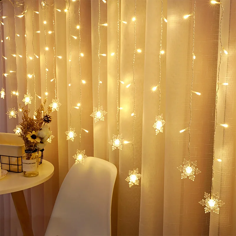 3.5M Led Garland Gordijn Eu Plug Fairy String Lights Garland Op Het Raam Gordijn Festoen Kerst Decoraties Voor Huis kamer