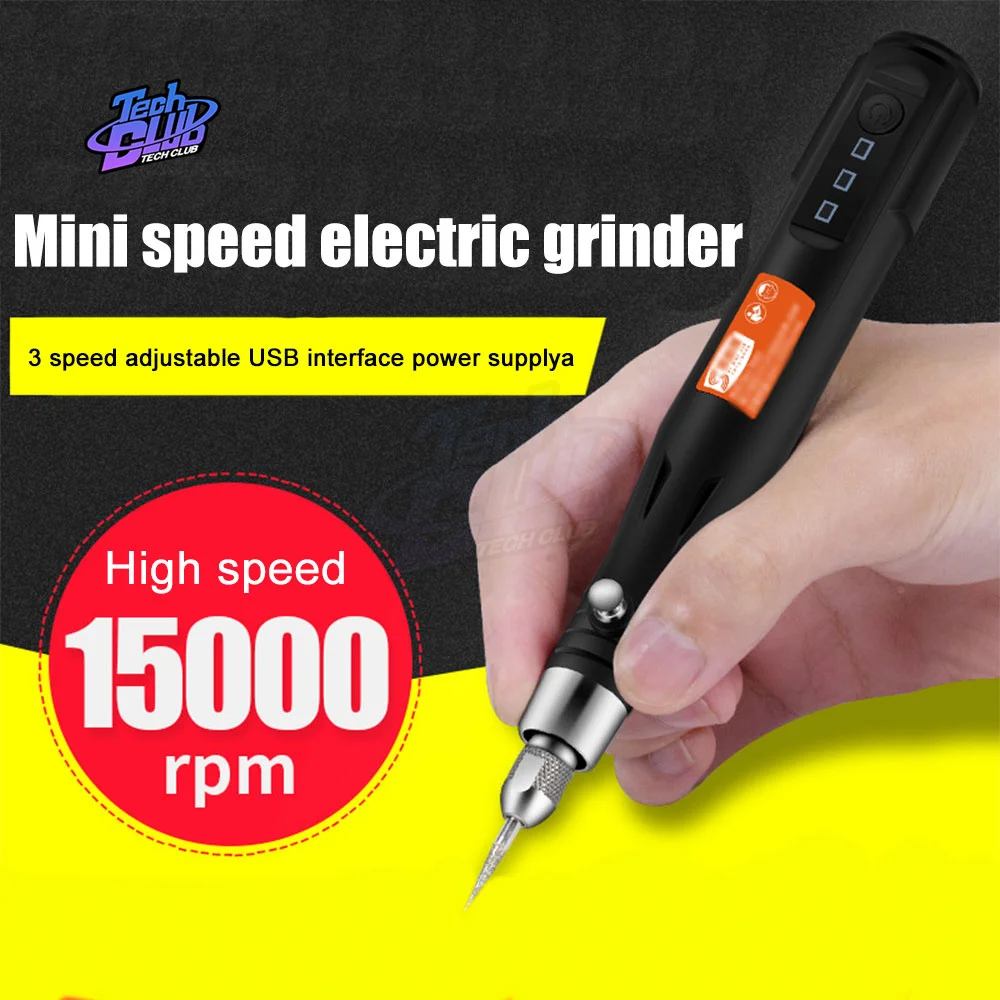 15000rpm Adjustable 3 Speeds Electric Grinder Drill Rotary Grinding Machine USB Engraving Pen with Drill Bit Hand Tool