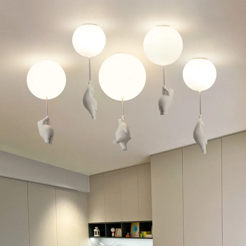 Moderno dos desenhos animados balão urso led luzes de teto adorável quarto das crianças do bebê para o quarto sala estar decoração pendurado luminárias