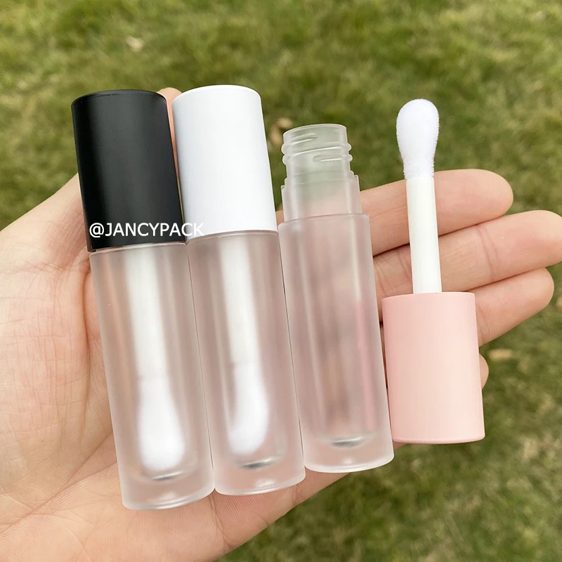 

5ml pink black white cylinder palstic bottle unique fat brush empty clear lip gloss container private logo lipgloss wand tubes