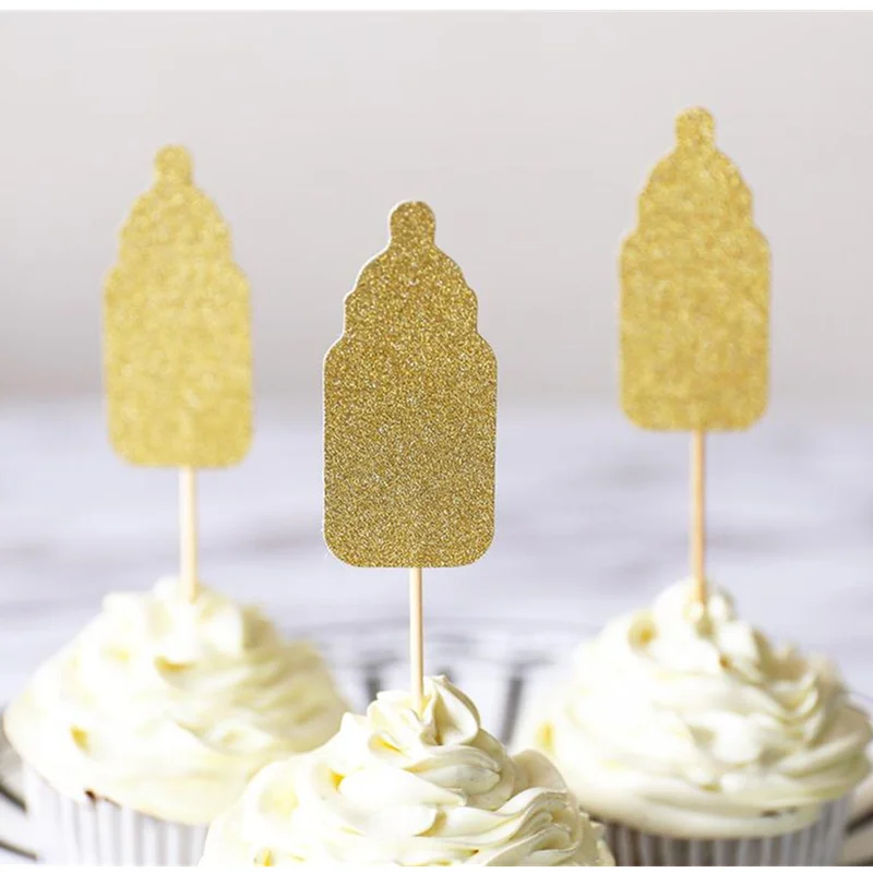 

Custom Baby Bottle glitter Cupcake Toppers/Personalised birthday cup cake topper/table decorations Baby Shower Party food picks