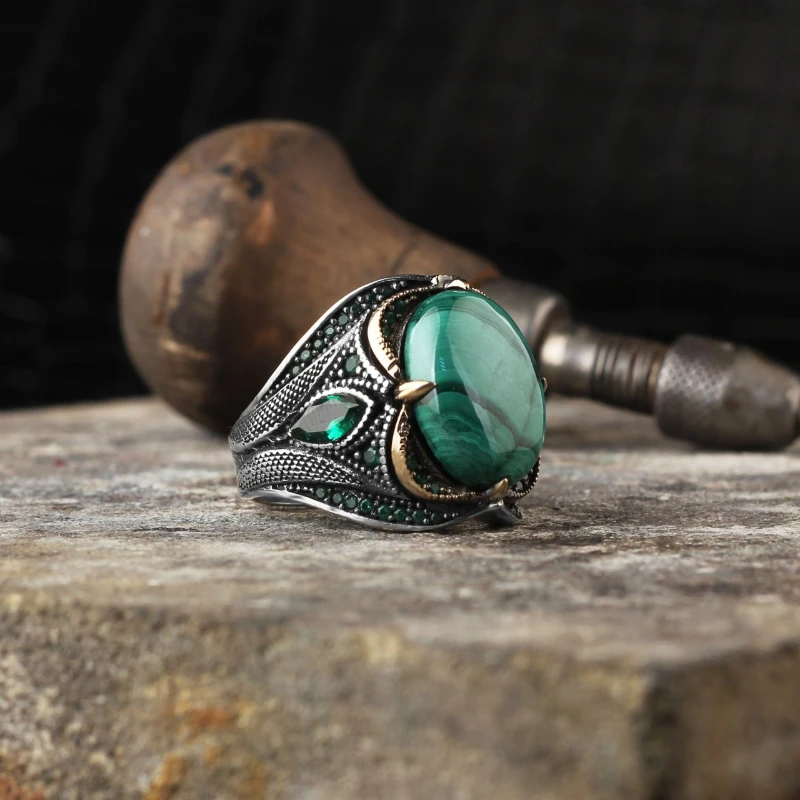 Men's Silver Malachite Gemstone 925 Sterling Ring 2022 Summer Winter Fashion Trend Special Design Accessory Products Gift Items Free Shipping