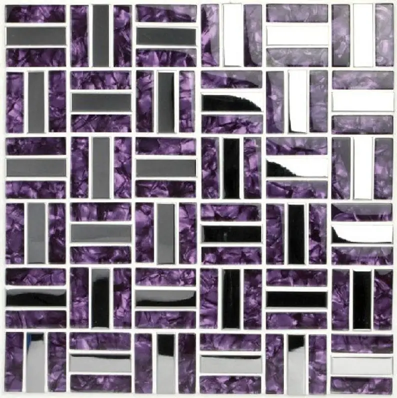 Purple Glass Silver Metal Mosaic Backsplash Stainless Steel SSMT025 Metallic Bathroom Kitchen Wall Tile