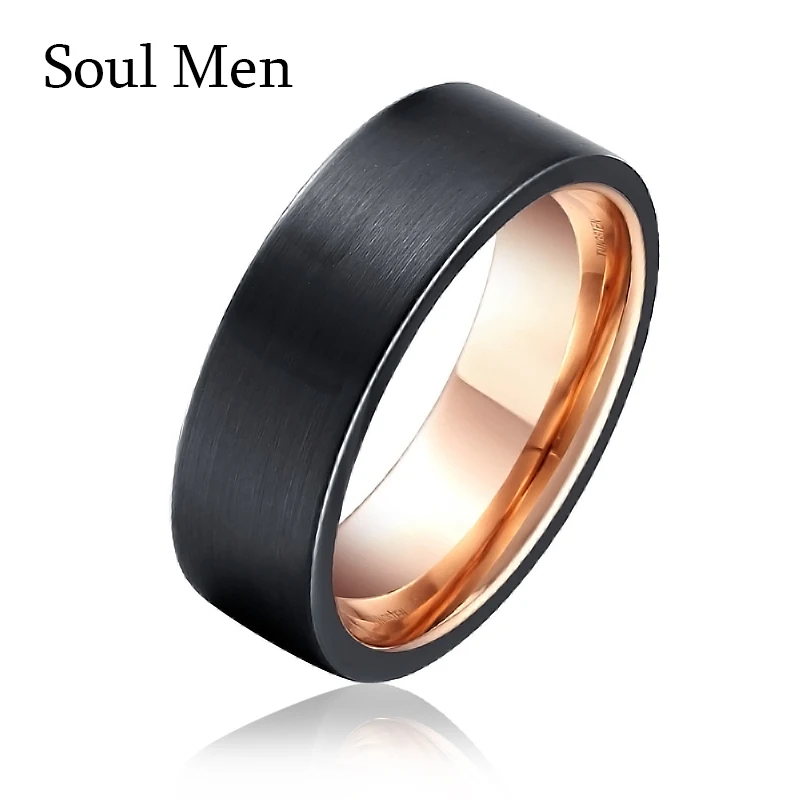 8mm Black Tungsten Carbide Ring For Wome Men Matte Brushed Inner Rose Gold Plated Personalized Engrave Supported Comfort Fit