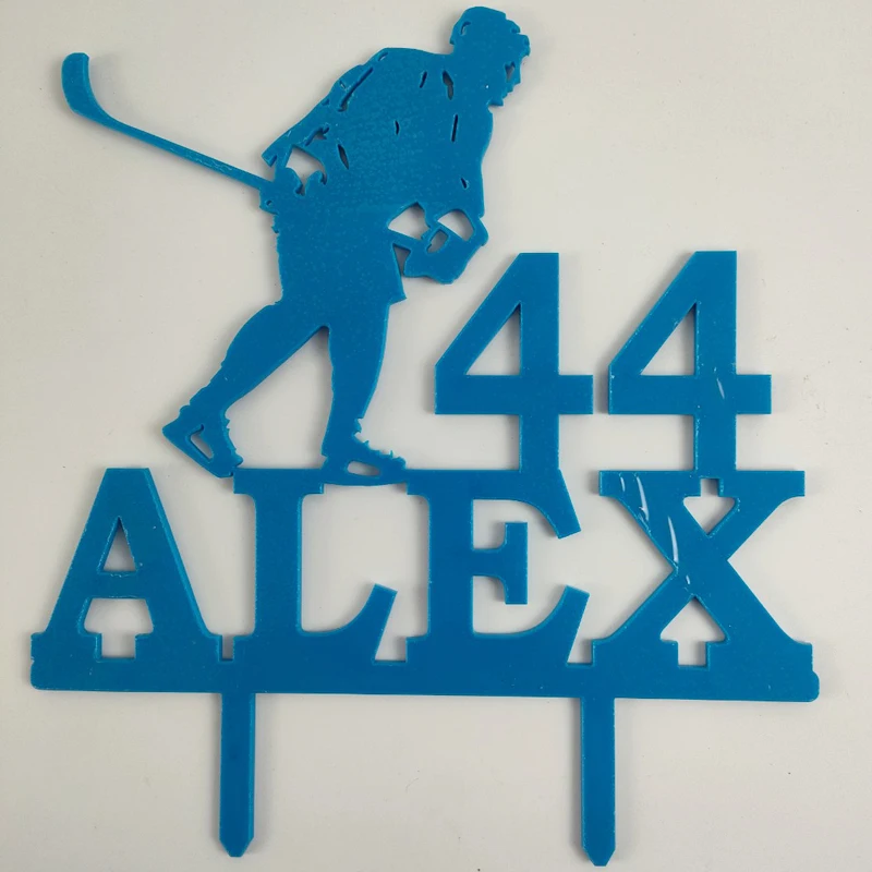 Custom Name Age Man Playing Ice Hockey Silhouette Cake Topper For Ice Hockey Fans Birthday Party Cake Decoration YC156
