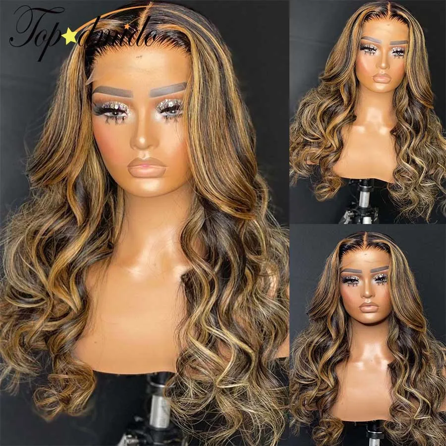 

Topodmido Brazilian Hair Transparent Lace WIgs with Natural Hairline Highlight Color 13x6 Lace Front Wig Glueless 13x4 Lace Wigs