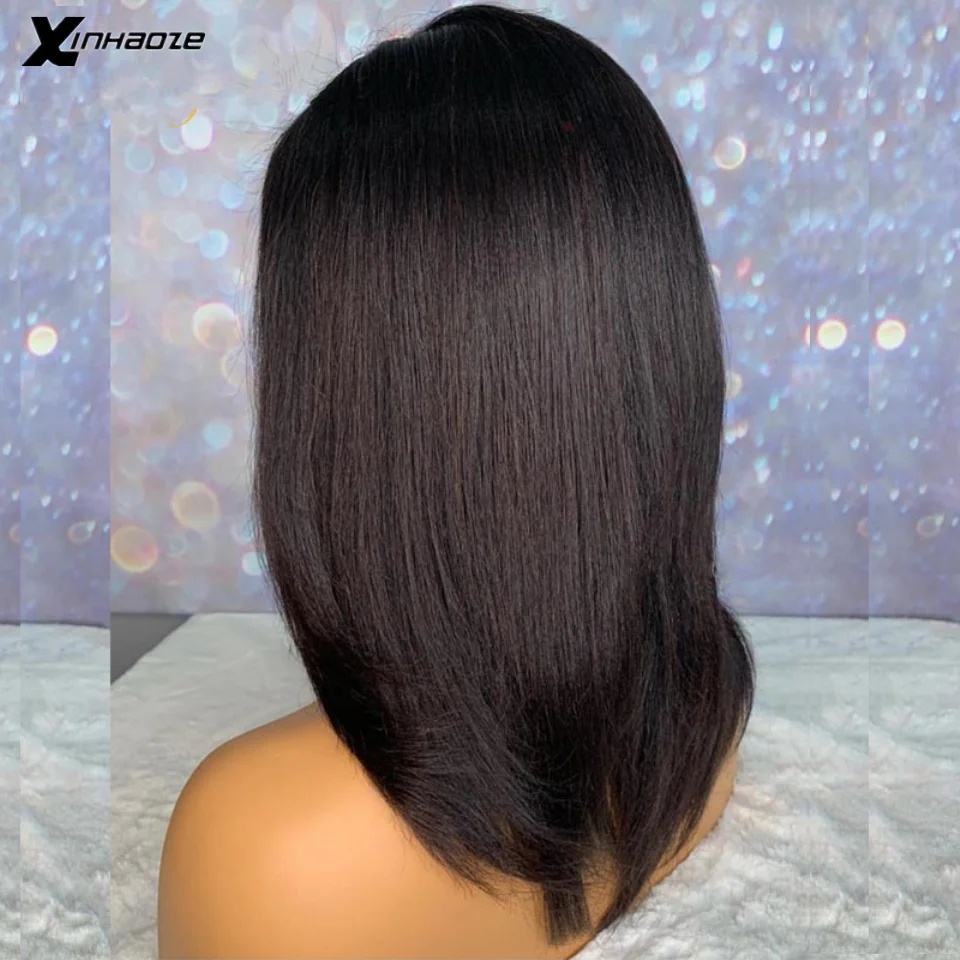 Yaki Human Hair Wig Kinky Straight Short Bob Human Hair Wigs 13x6 Lace Front Wigs Glueless Silk Top Wigs Pre Plucked 150% Remy