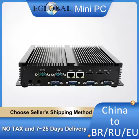 Eglobal Industrial Computer Fanless Mini PC Win10 Core i7 i5 i3 2Lans 6*COM USB Micro Computer Components Linux 4G Laptop HDMI