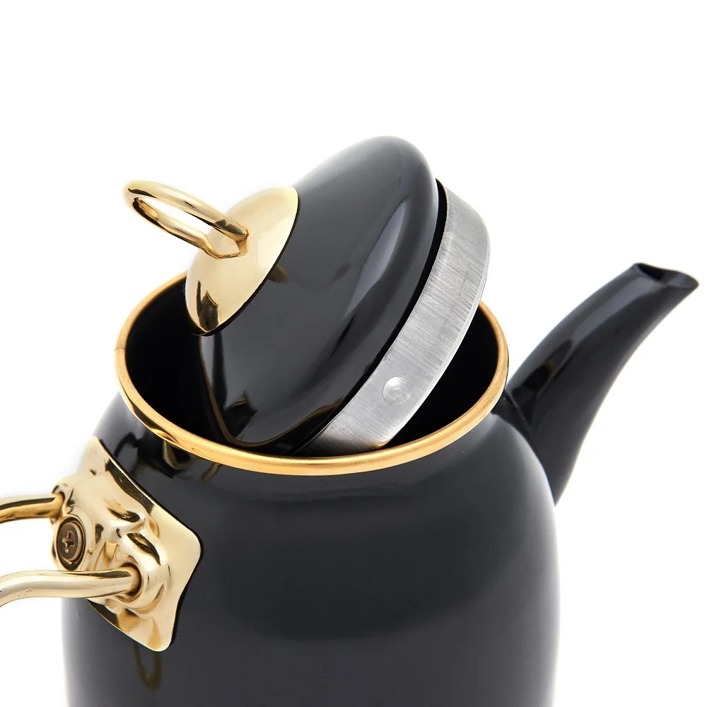 Tasev Sultan Luxury Large Black Gold Enamel Teapot