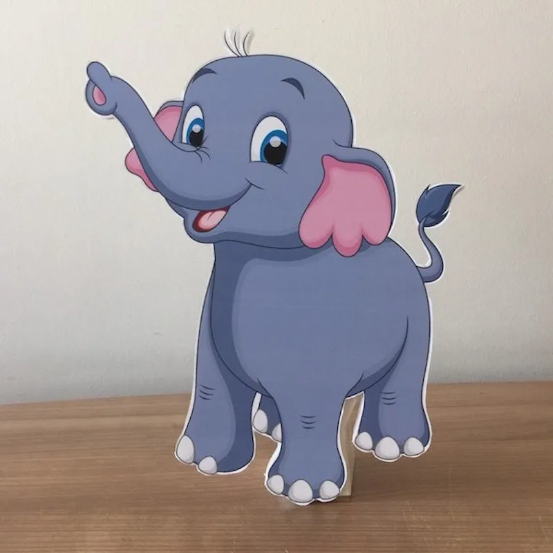 Baby Elephant Foam-board Cutout Standee with Cardboard Stand Birthday Party Decoration Kids Safari Party Supplies Concept Party