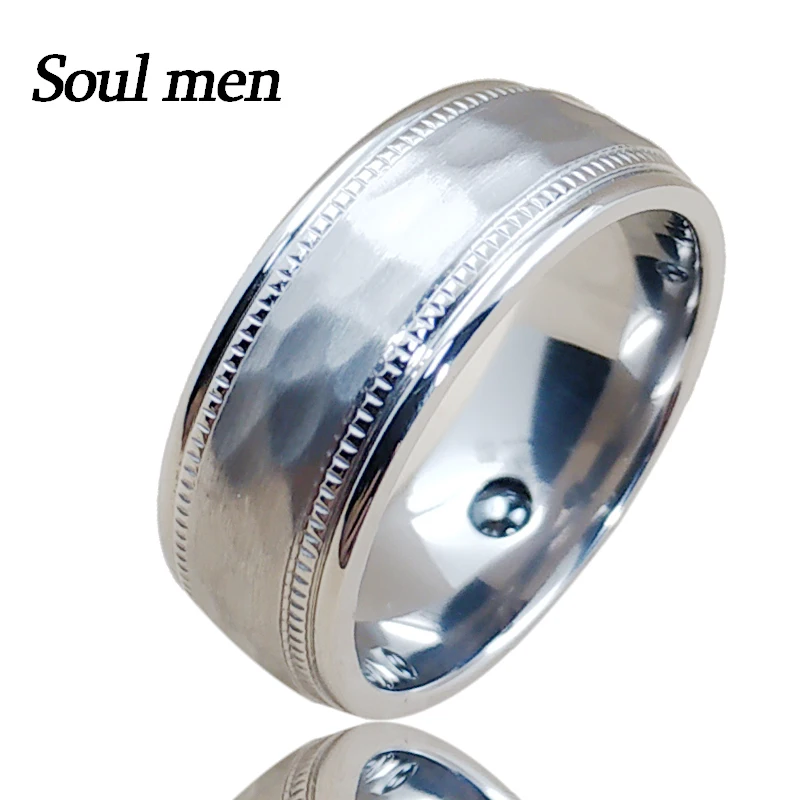 8mm Pure Titanium Rings for Men Women with Healthy  Germanium Stone Inlay Matte Hammer Finished Fashion Design Full Size