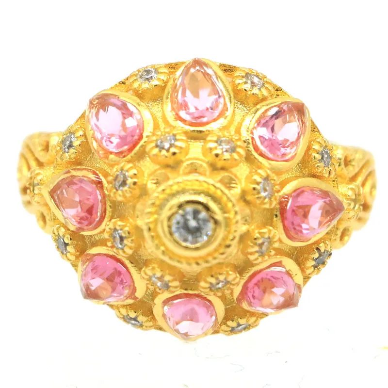 Buy 3 Get 1 Free 25x20mm Ravishing 3D Created Pink Kunzite  Citrine White CZ Women Wedding Jewelry  14k Gold Silver Rings