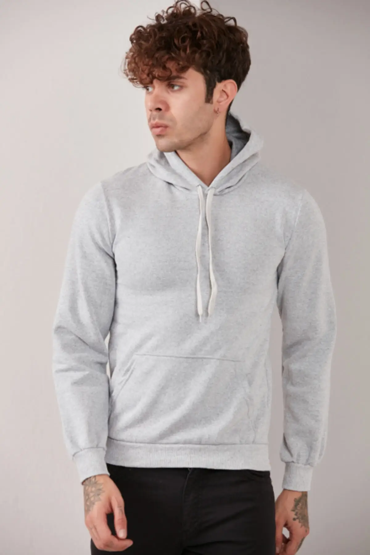 Male Gray Hooded Sweatshirt 20 Polyester 80 Cotton Colors statement