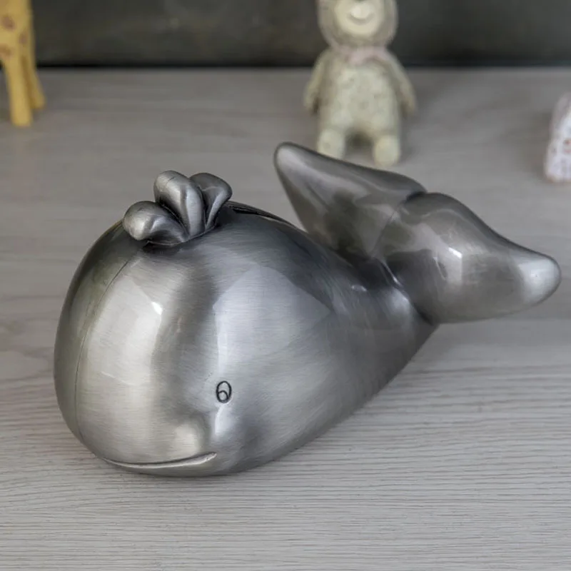 Engraved Whale Pewter Piggy Banks