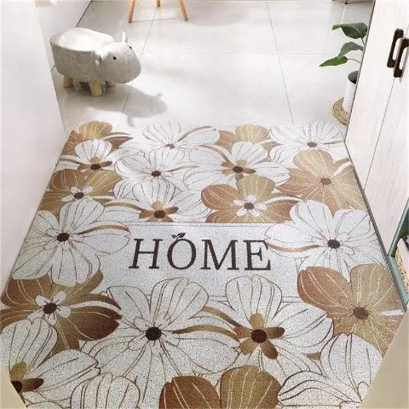 Nordic Flower Printed Doormat Carpet Home PVC Silk Loop Floor Entrance Mats Carpet Can Be Cut Bedroom Bathroom Non-Slip Door Mat