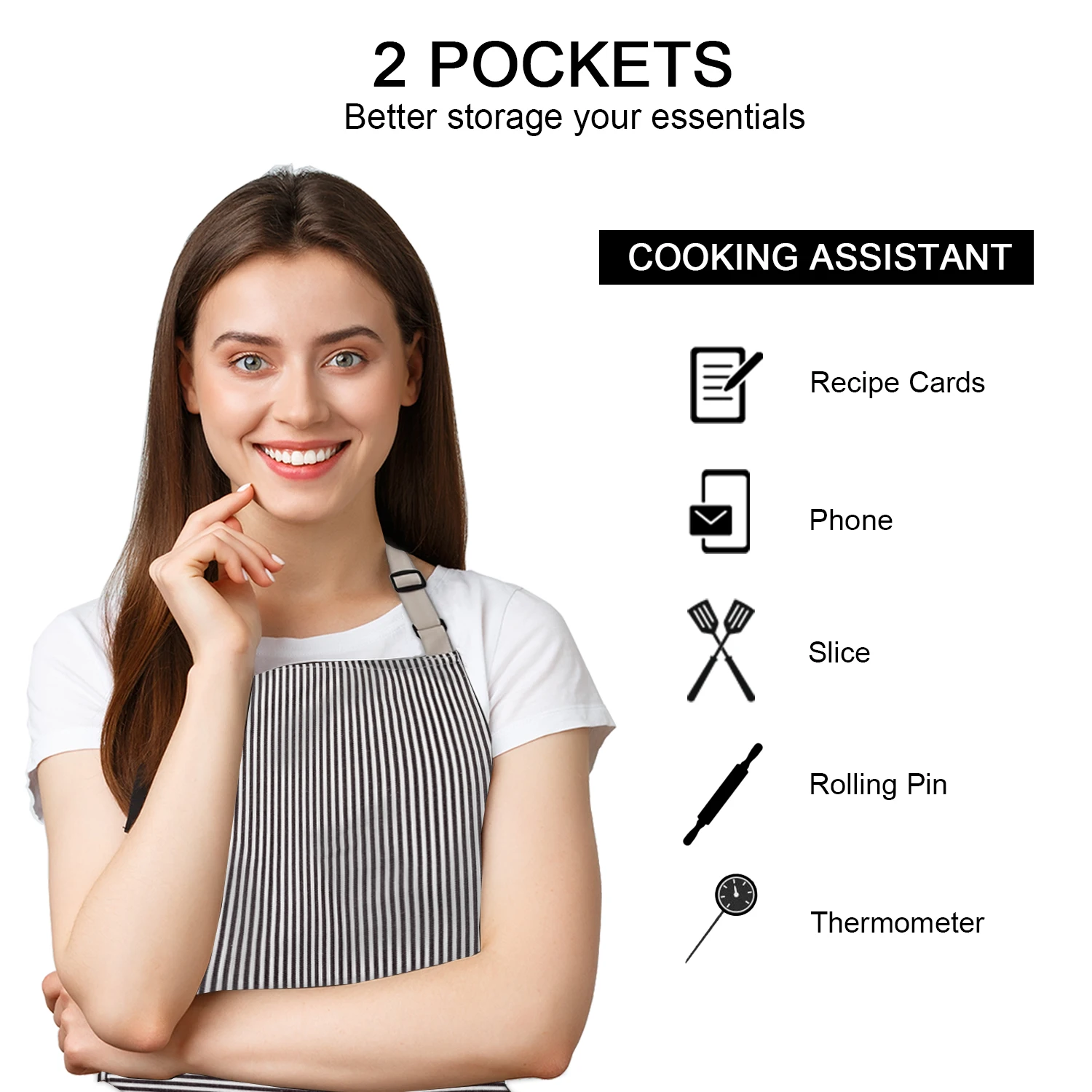 EXCO Cotton Stripe Chef Kitchen Apron Men Women Barista Bartender Pockets Home Barber Coffee Restaurant Potective pinafore Apron