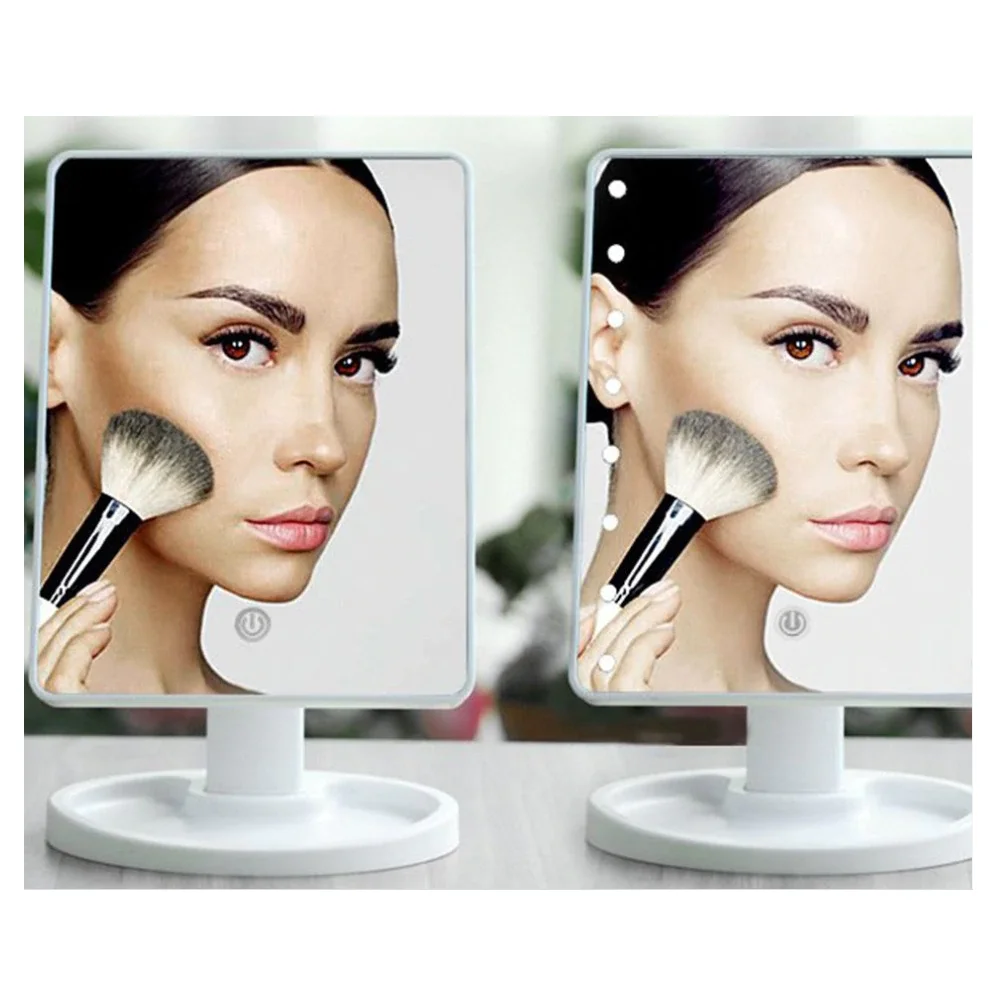 WHİTE - Makeup Mirror with 16 LEDs Cosmetic Mirror with Touch Dimmer Switch Battery  Stand for Tabletop Bathroom Travel Portable