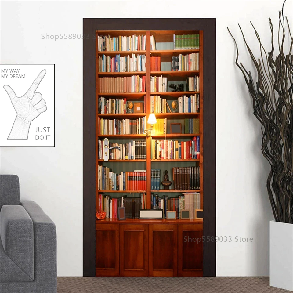 Scenery Wood Grain Door Sticker Vinyl Adhesive Waterproof Removable Wallpaper Poster Room Decoration Mural Decals adesivo porta