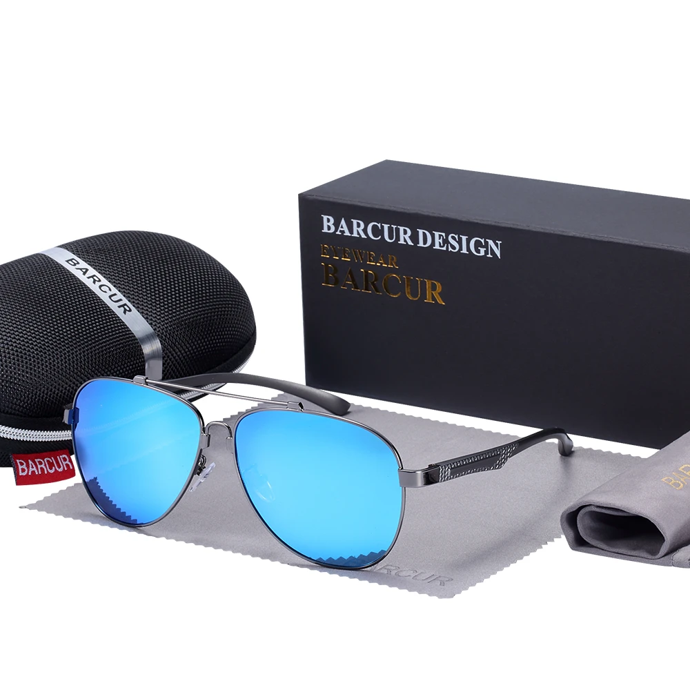 BARCUR Brand Design Stainless Steel Frame Sunglasses Polarized Men Sun Glasses Women Pilot Eyewear Driving Mirror Shades UV400