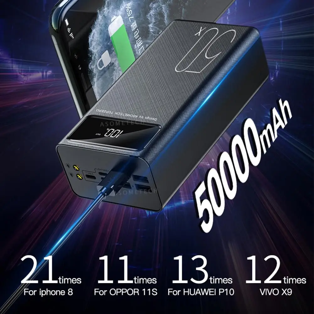 50,000 Mah 18W Black Digital Indicator Powerbank