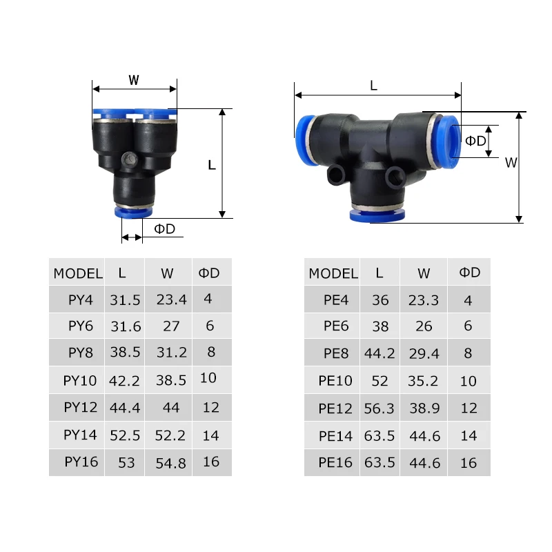 100PCS A Lot Pneumatic Fitting PY/PU/PV/PE/HVFF/SA/PK Pipe Gas Connectors Direct Thrust 4 To 12mm Plastic Hose Quick Couplings