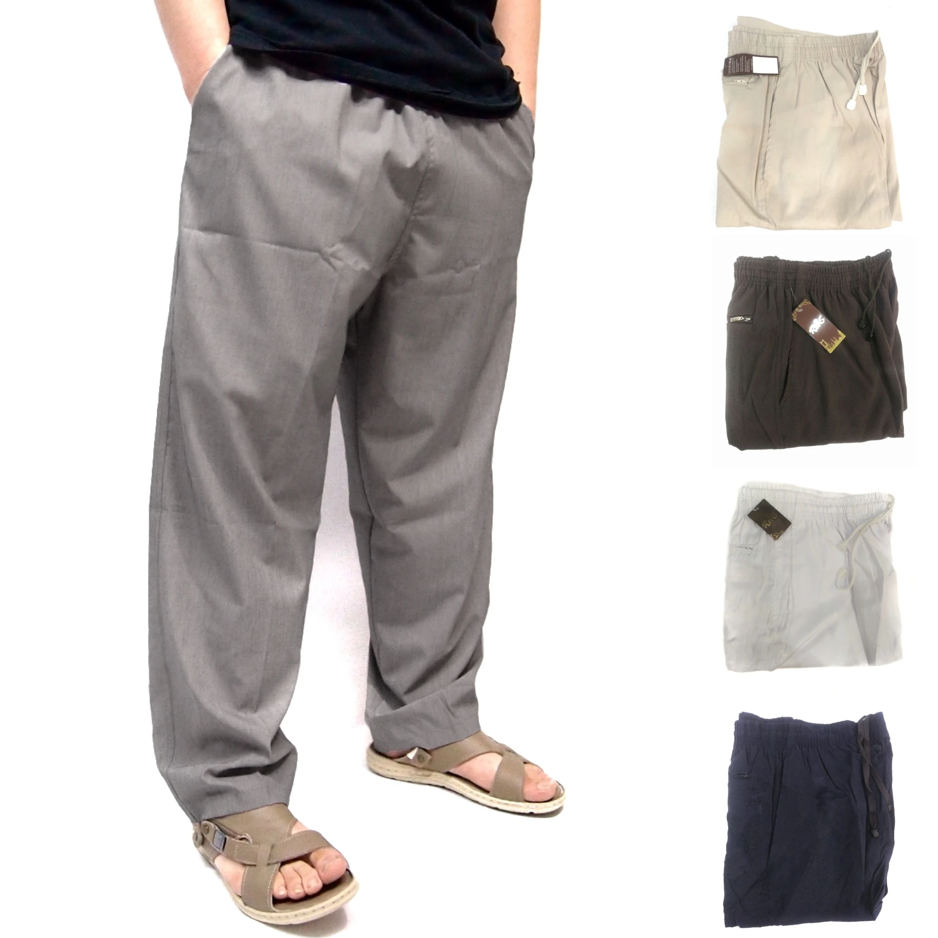 Vintage Men Casual Pants Baggy Plenty Drawstring Solid Color Pockets Sweatpants Workout Trousers Streetwear Muslim Umrah