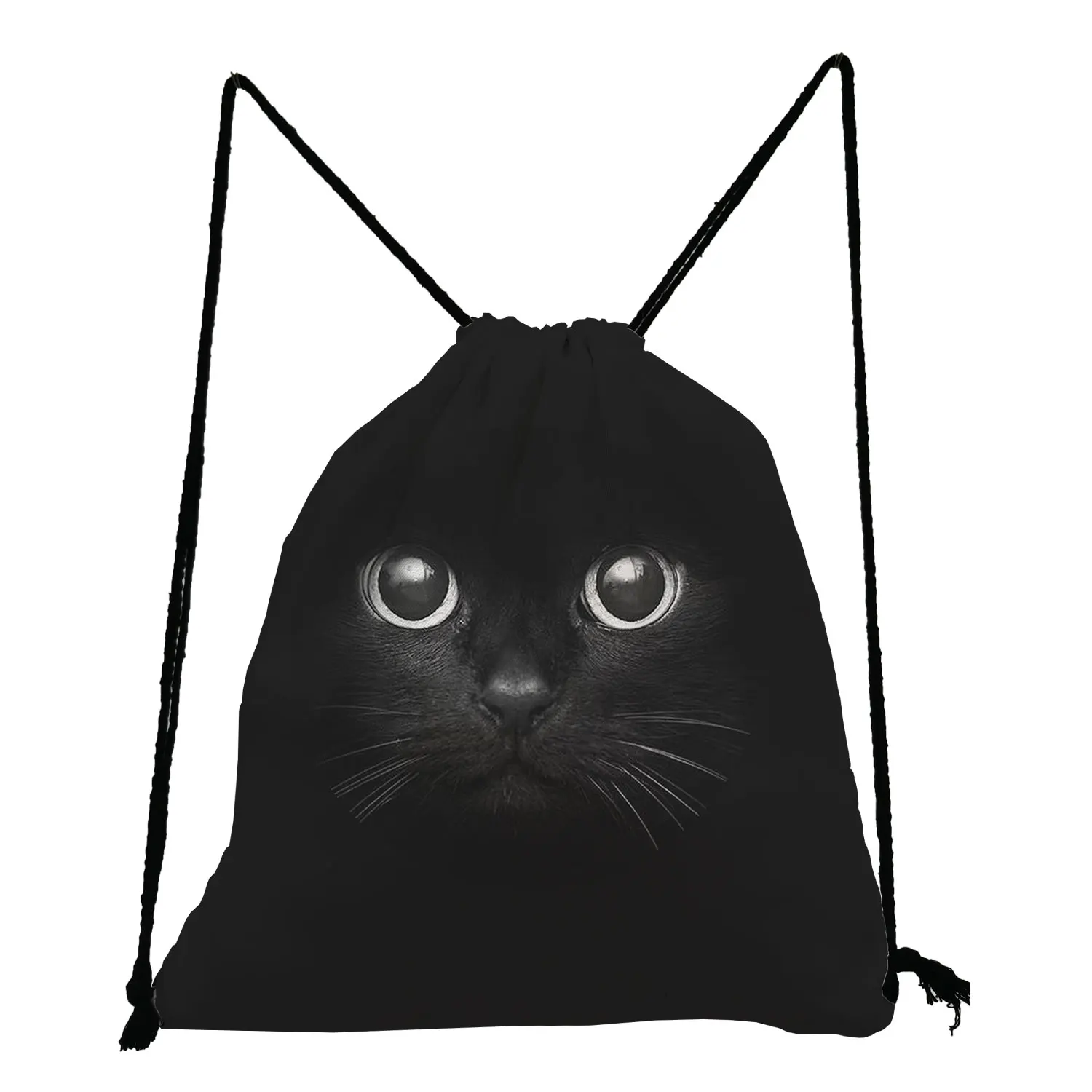 High Quality Drawstring Bags Black Cat Print Teenager Boys Girls Bookbag Casual Storage Bag Backpack Hot Sale Shoe Bag to School