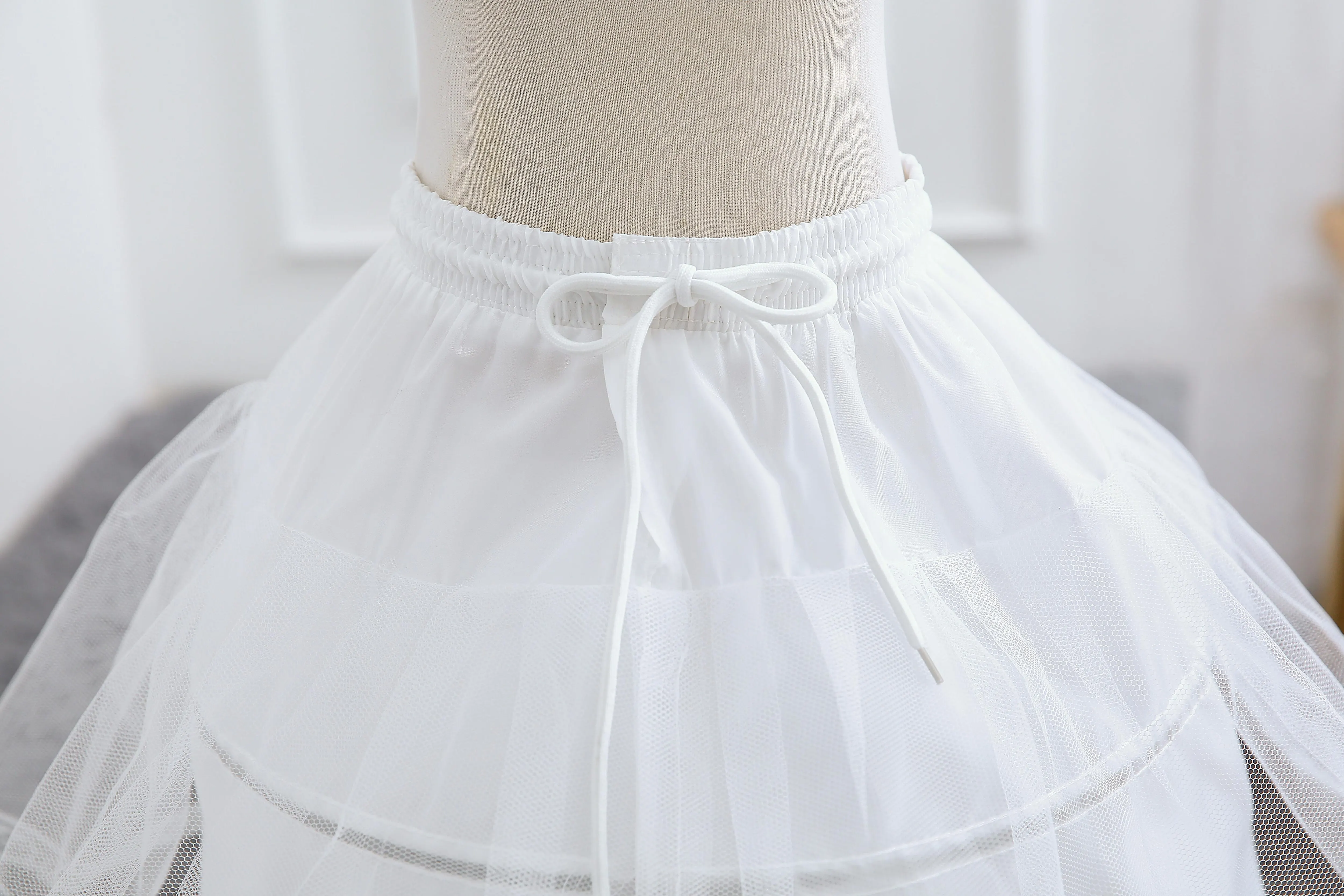 White Children Petticoat Ball Gown One Layer Kids Crinoline Lace Trim Formal Girl Underskirt Elastic Waist Drawstring