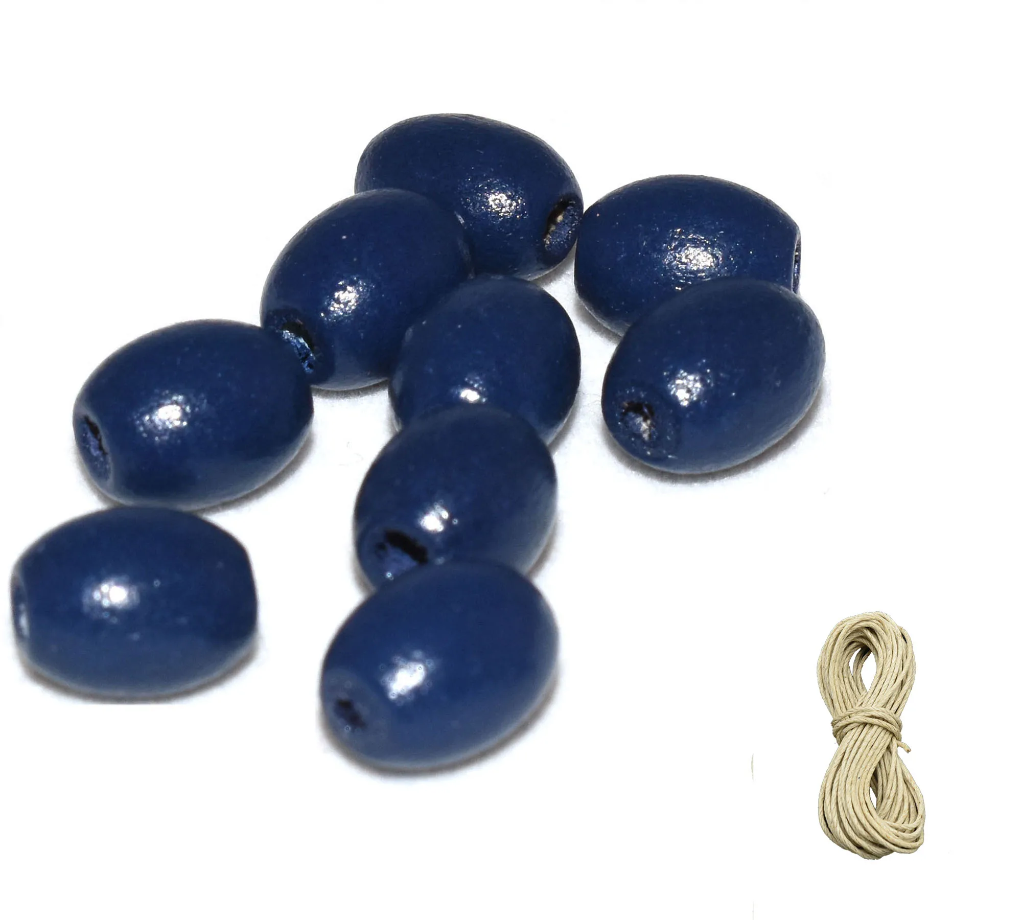 50pcs Thanksgiving Wood Beads 5 Meters of Jute Twine Oval Wooden Beads 5 Meters of Jute Twine DIY Craft Christmas Navy Blue 8mm