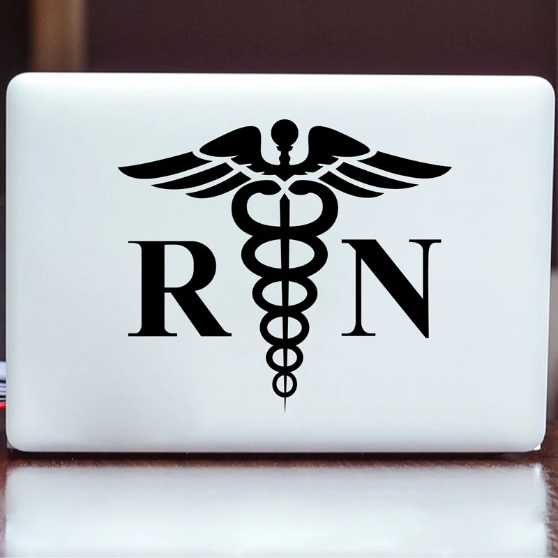 Medical Symbol Caduceus Vinyl Car Sticker Decor , Registered Nurse RN Nursing Laptop Decals for Apple MacBook Air / Pro Decor